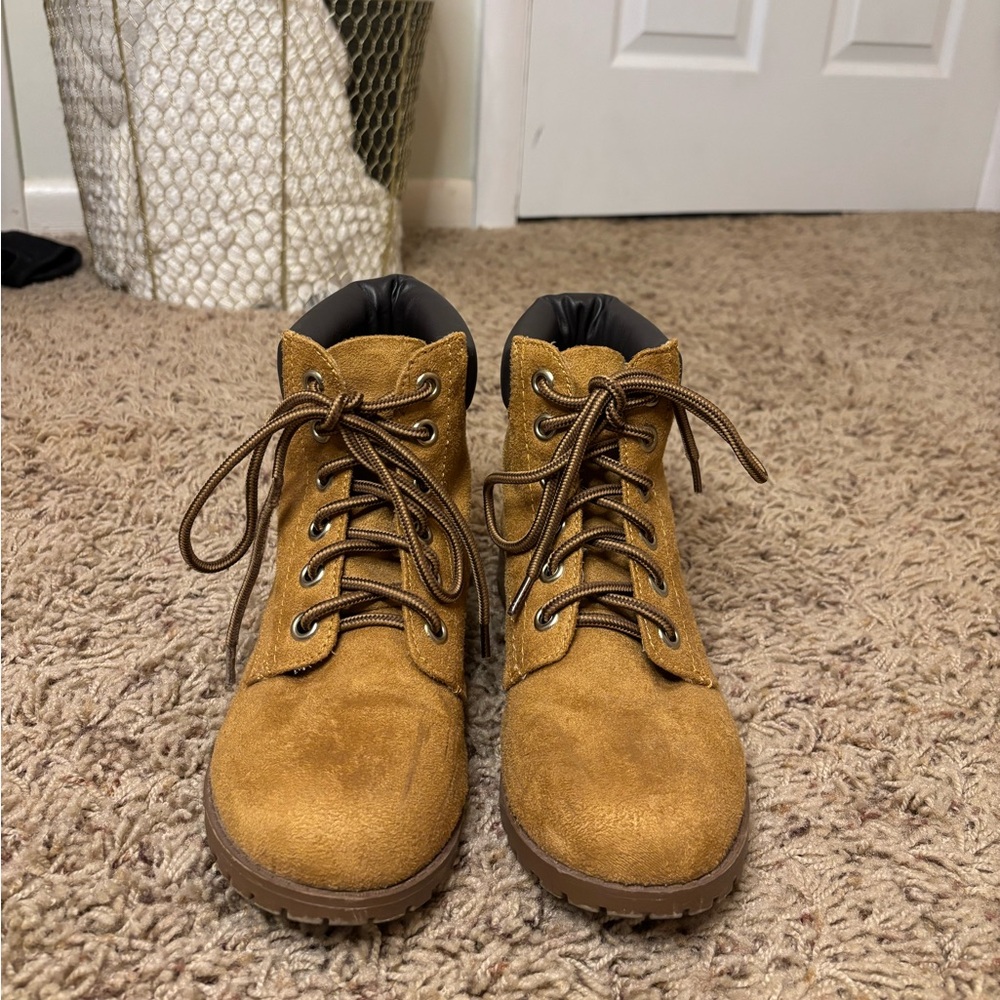 Tan Lace-Up Ankle Boots